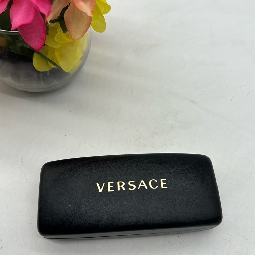Versace Black Eyeglass Case with branded microfiber cleaning cloth